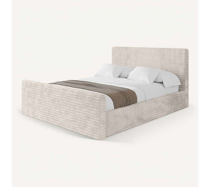 Lit Tapissé Tissu Côtelée - Alova-z 140x200cm Crème