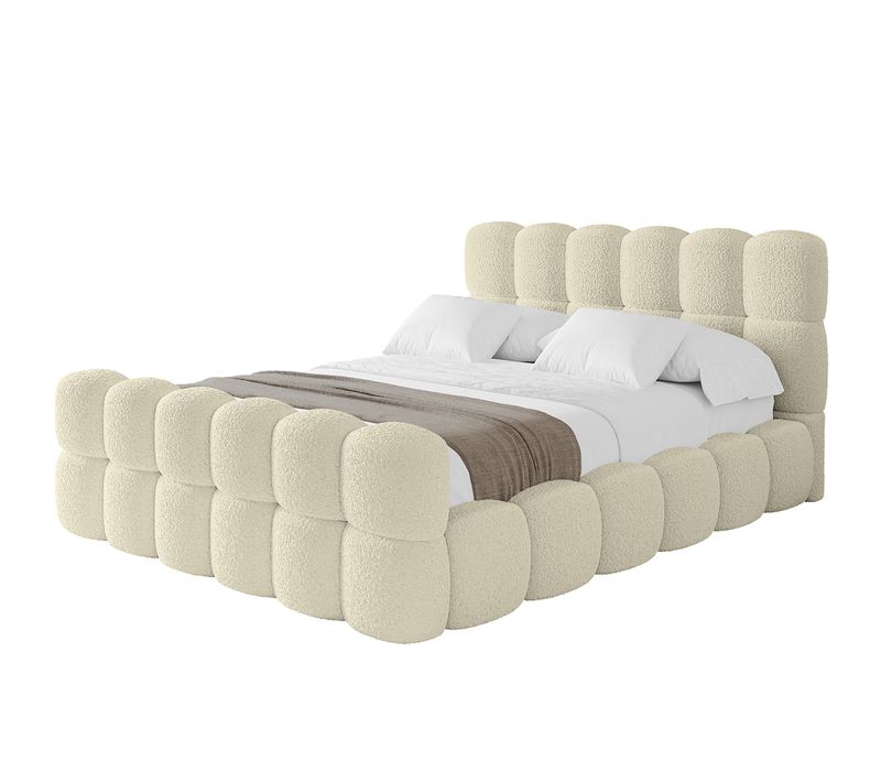 Lit Tapissé Avec Un Coffre De Rangement - Leya-z 180x200 Beige