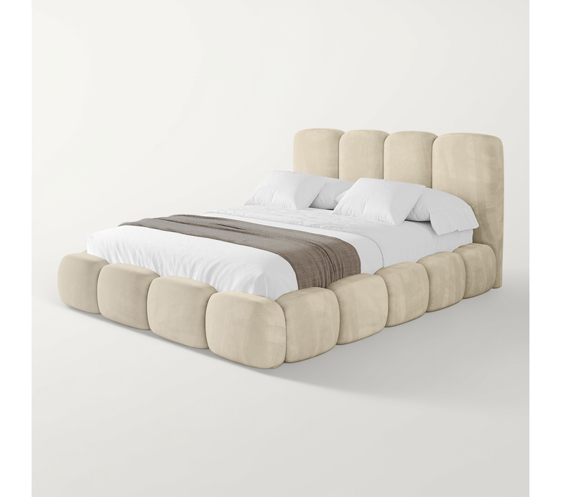 Lit Tapissé Avec Un Coffre De Rangement - Kala 180x200 Beige