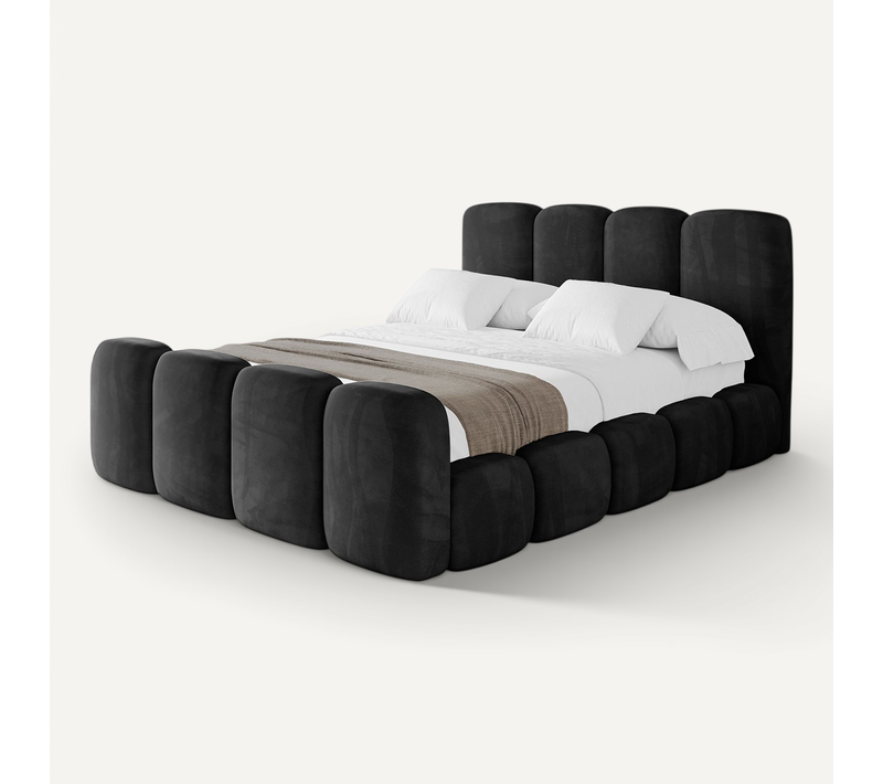 Lit Tapissé Avec Un Coffre De Rangement - Kala-z 160x200 Noir