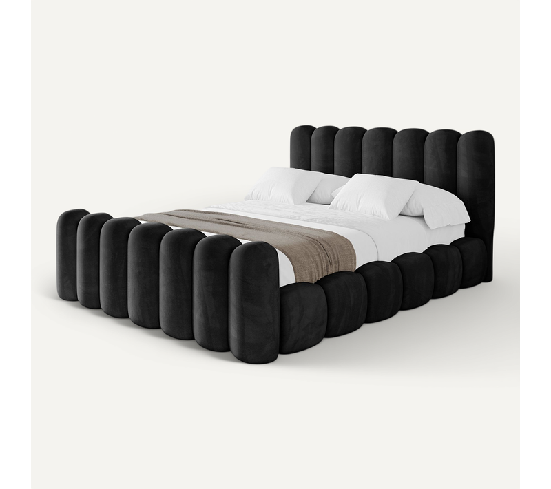 Lit Tapissé Avec Un Coffre De Rangement - Sena-z 140x200 Noir