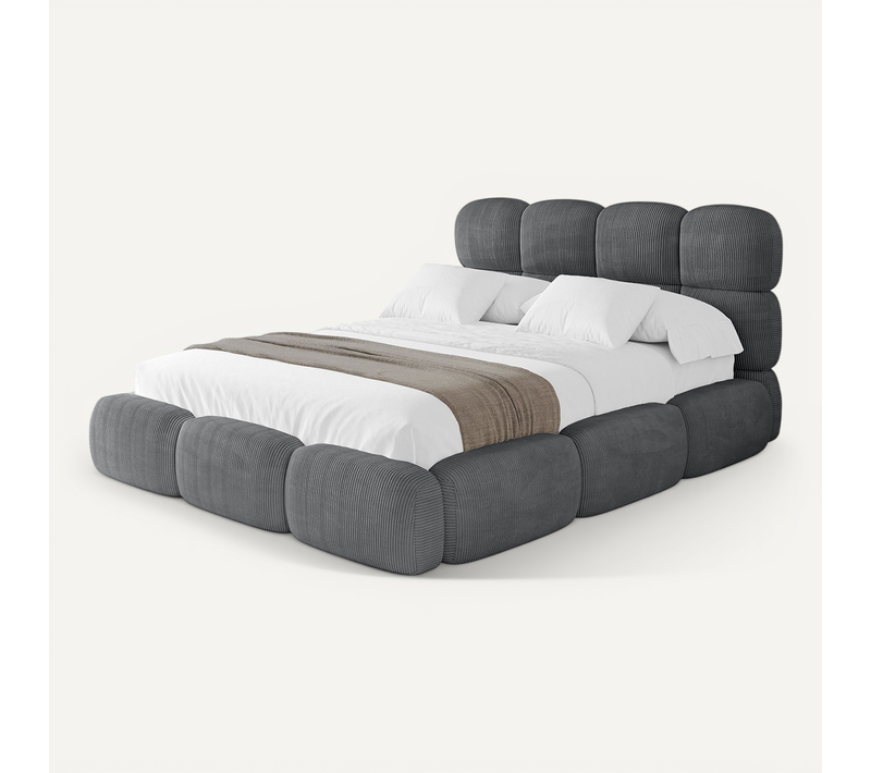 Lit Tapissé Avec Un Coffre De Rangement - Noma 180x200 Gris