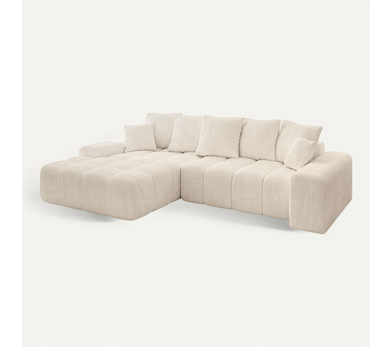 Canapé D'angle Convertible Ensi-l 267x164x69 Angle Gauche En Tissu - Beige