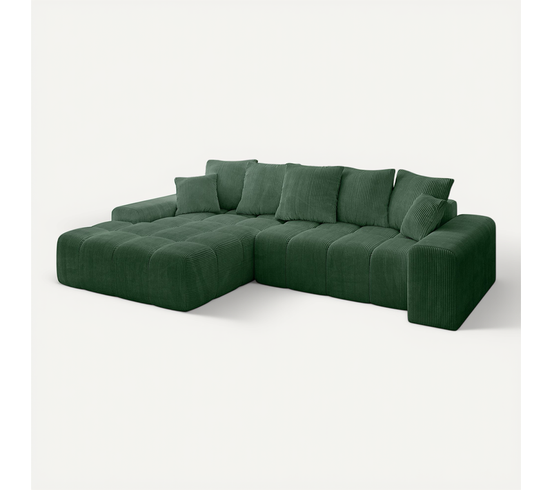 Canapé D'angle Convertible Ensi-l 267x164x69  Angle Gauche En Tissu - Vert