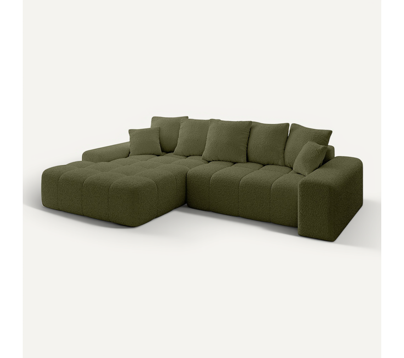 Canapé D'angle Convertible Ensi-l 267x164x69 Angle Gauche En Tissu - Vert