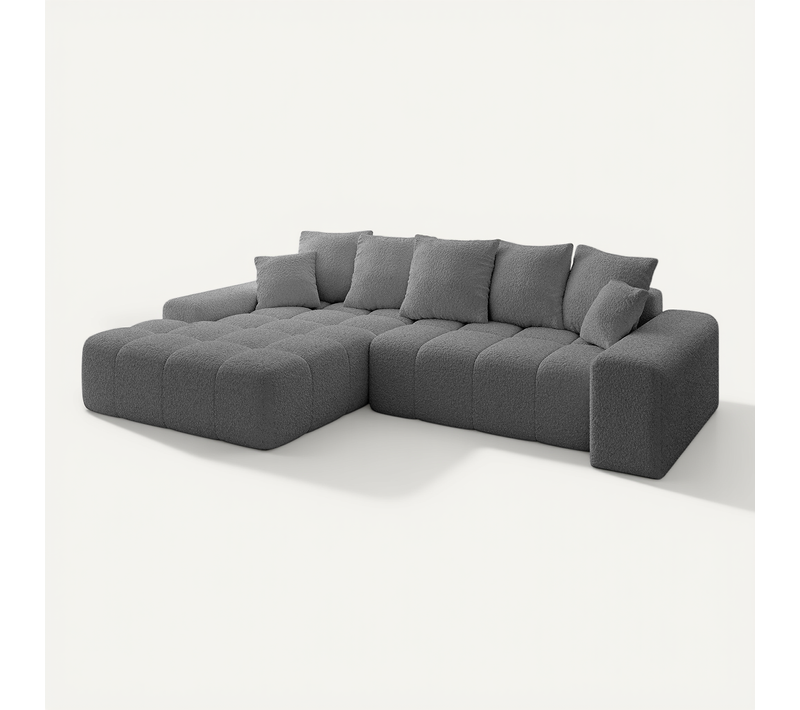 Canapé D'angle Convertible Ensi-l 267x164x69 Angle Gauche En Tissu - Gris