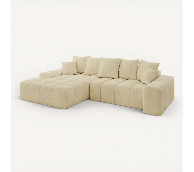 Canapé D'angle Convertible Ensi-l 267x164x69 Angle Gauche En Velours - Beige