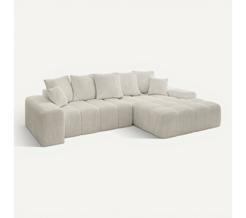 Canapé D'angle Convertible Ensi-l 267x164x69 Angle Droit En Tissu - Gris Clair