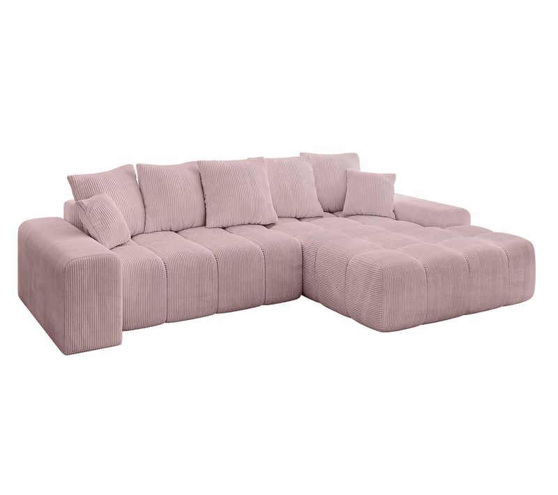 Canapé D'angle Convertible Ensi-l 267x164x69  Angle Droit En Tissu - Rose