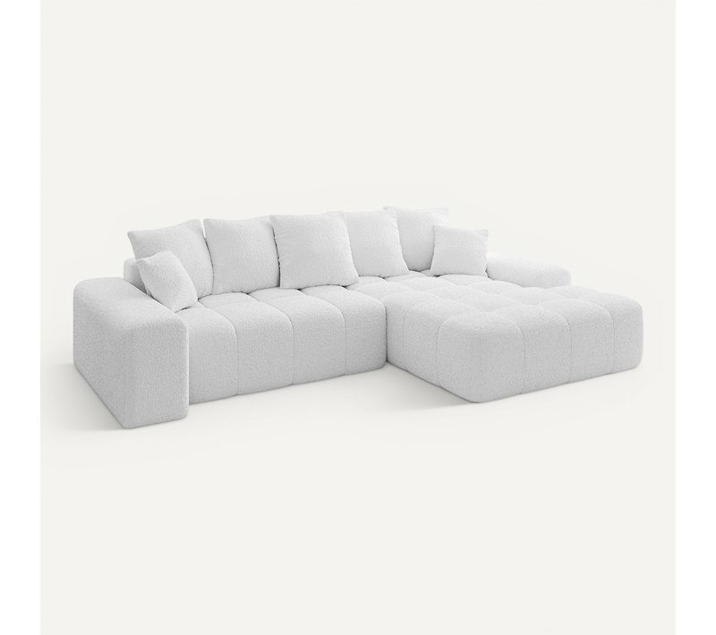 Canapé D'angle Convertible Ensi-l 267x164x69 Angle Droit En Tissu - Blanc