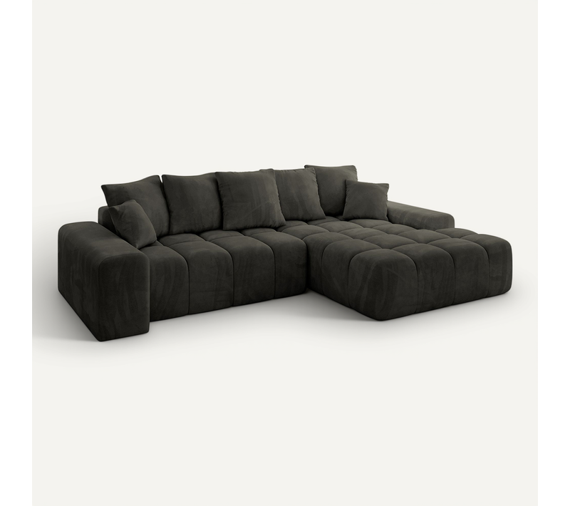Canapé D'angle Convertible Ensi-l 267x164x69  Angle Droit En Velours - Noir