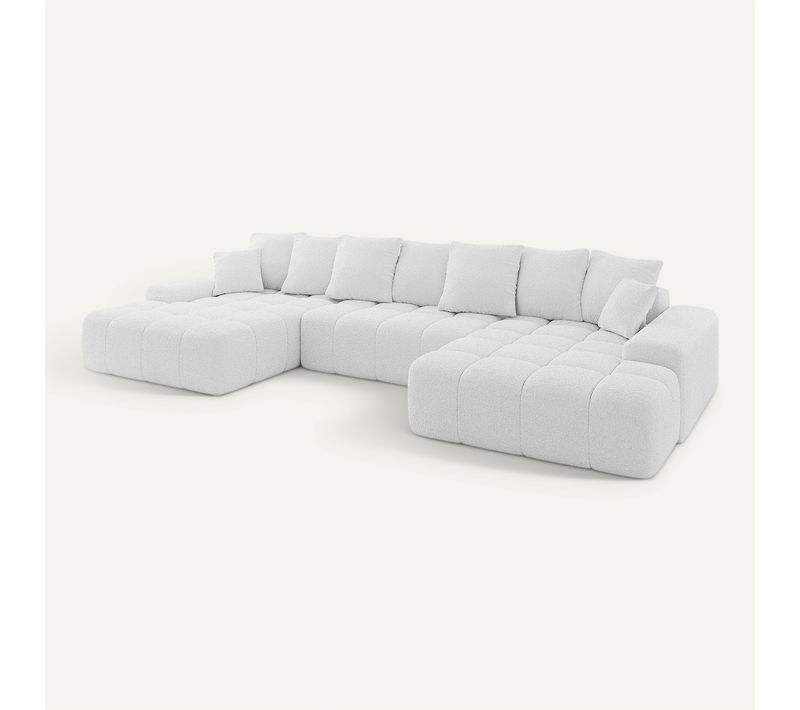 Canapé D'angle Convertible Ensi-u 353x164x69 Panoramique En Tissu - Weiß