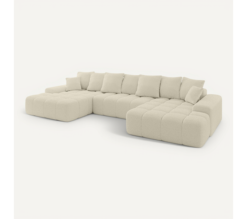 Canapé D'angle Convertible Ensi-u 353x164x69 Panoramique En Tissu - Beige