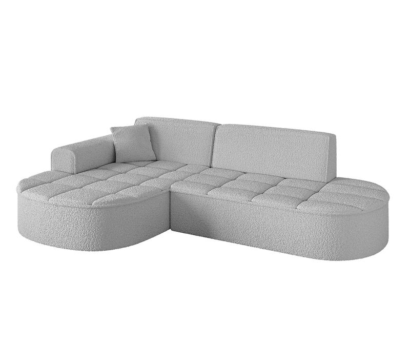 Canapé D'angle Taro-l1 243x171x79,5  Angle Gauche En Bouclette  -  Gris Clair