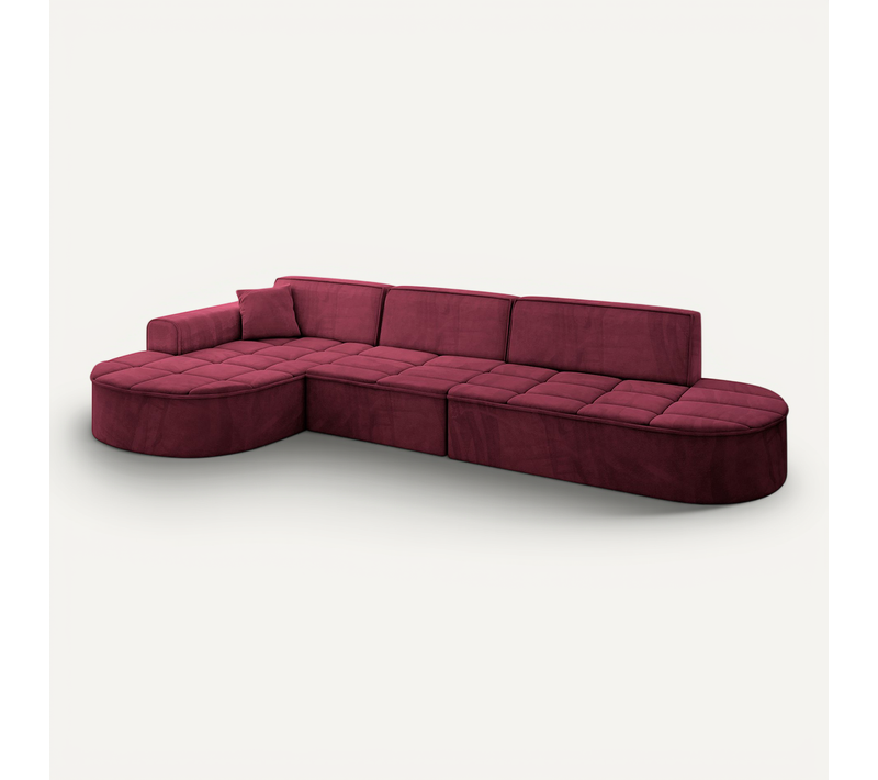 Canapé D'angle Taro-l2 328x171x79,5 Angle Gauche En Velours - Rouge Bordeaux