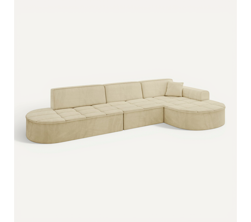 Canapé D'angle Taro-l2 328x171x79,5 Angle Droit En Velours - Beige
