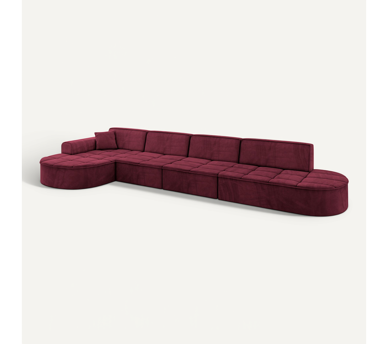 Canapé D'angle Taro-l3 413x171x79,5  Angle Gauche En Velours  -  Rouge Bordeaux