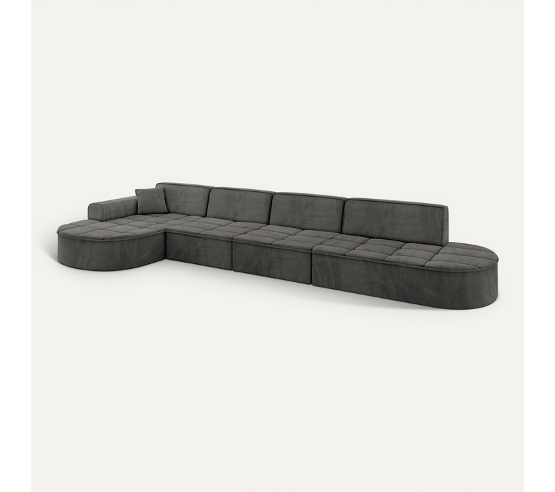Canapé D'angle Taro-l3 413x171x79,5 Angle Gauche En Velours - Gris Foncé