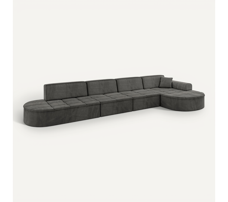Canapé D'angle Taro-l3 413x171x79,5 Angle Droit En Velours - Gris Foncé