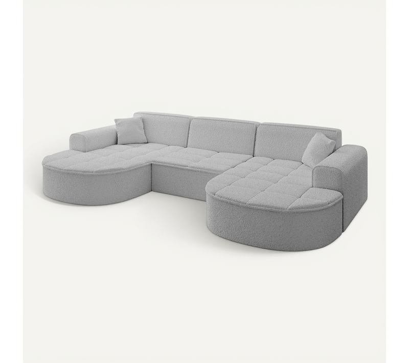 Canapé D'angle Taro-u1 303x171x79,5 Angle Panoramique En Bouclette - Gris Clair