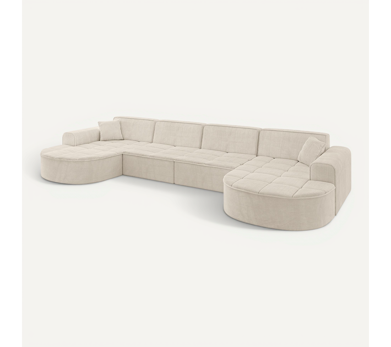 Canapé D'angle Taro-u2 388x171x79,5 Angle Panoramique En Tissu - Beige
