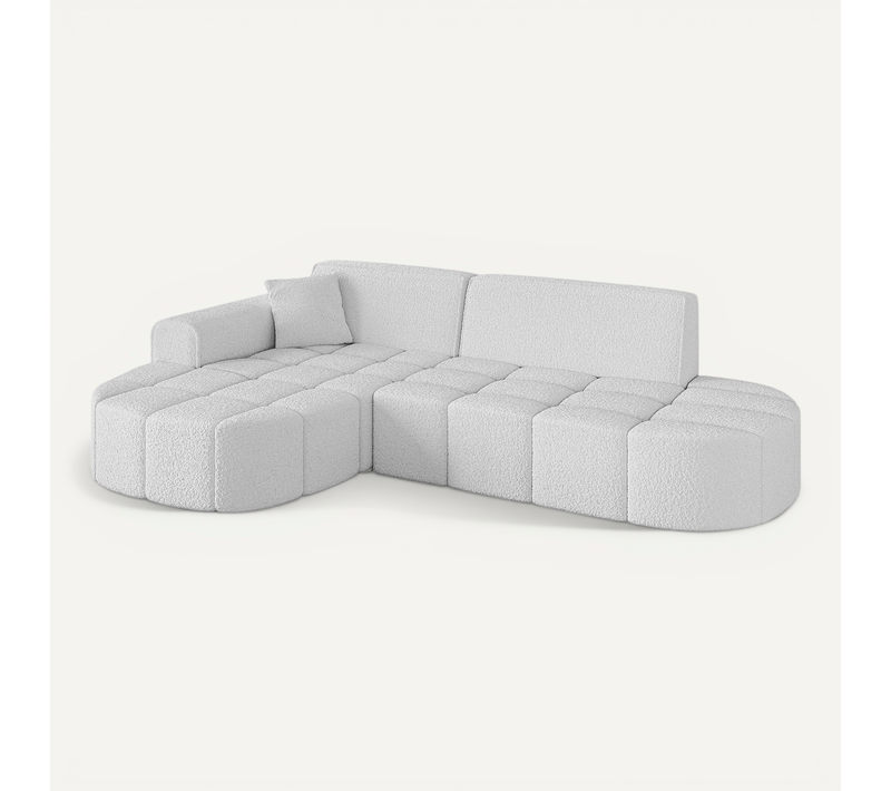 Canapé D'angle Livo-l1 252x173x79,5  Angle Gauche En Bouclette  -  Blanc