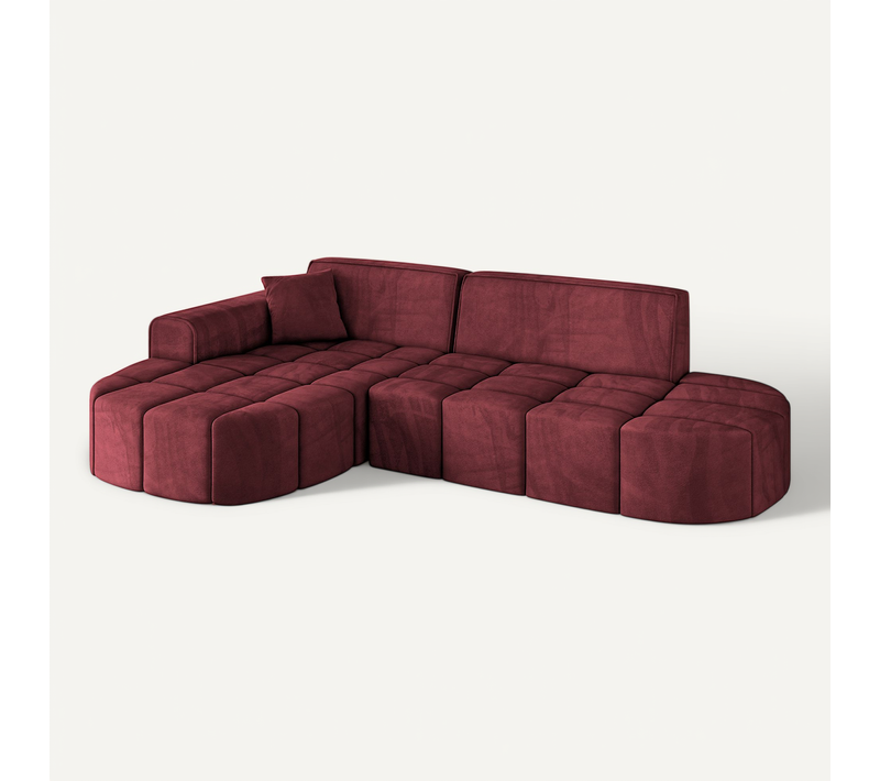 Canapé D'angle Livo-l1 252x173x79,5 Angle Gauche En Velours - Rouge Bordeaux