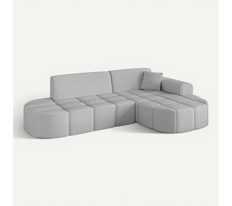 Canapé D'angle Livo-l1 252x173x79,5 Angle Droit En Bouclette - Gris Clair