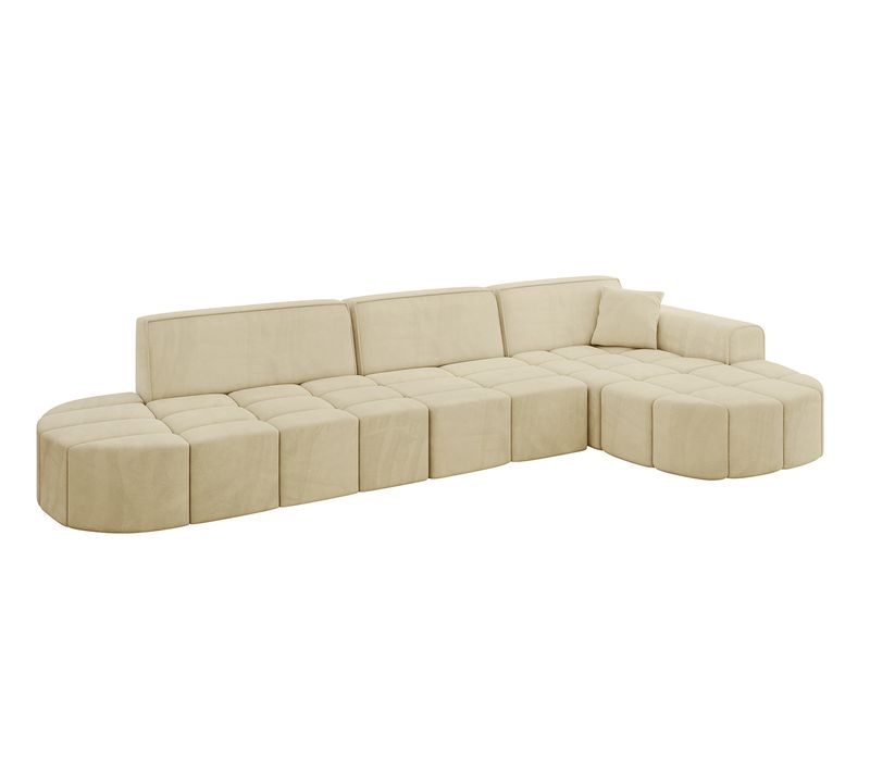 Canapé D'angle Livo-l2 337x173x79,5  Angle Droit En Velours  -  Beige