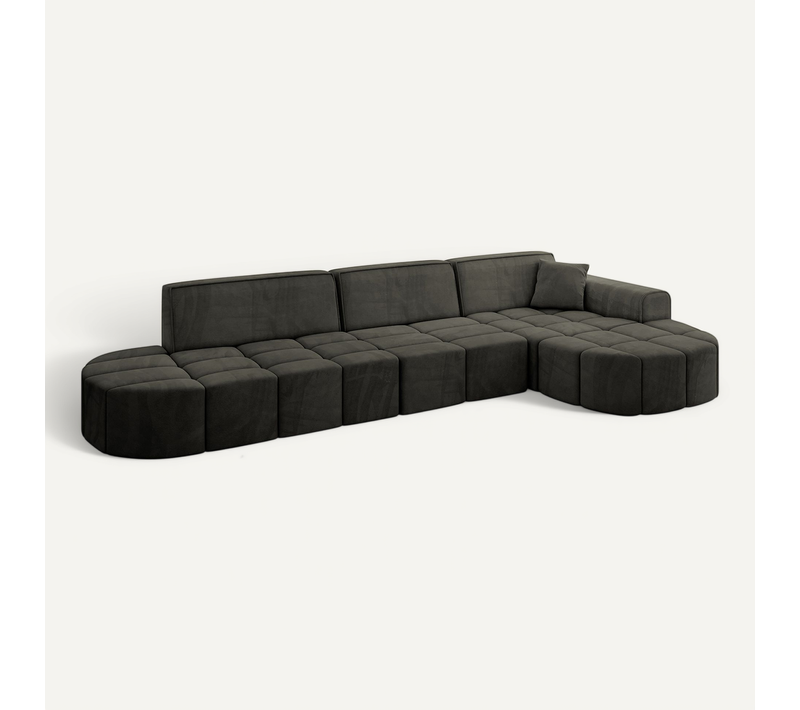 Canapé D'angle Livo-l2 337x173x79,5 Angle Droit En Velours - Noir