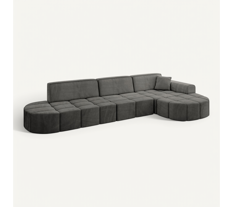 Canapé D'angle Livo-l2 337x173x79,5 Angle Droit En Velours - Gris Foncé