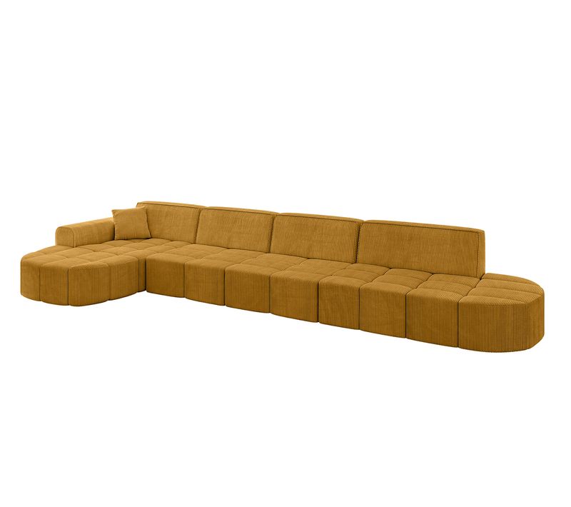 Canapé D'angle Livo-l3 422x173x79,5  Angle Gauche En Tissu -  Jaune Moutarde