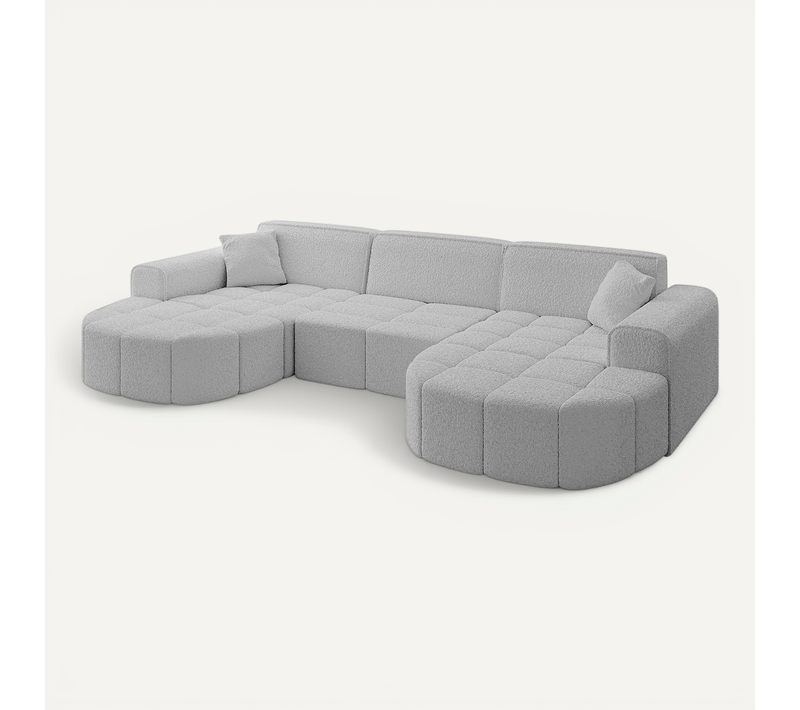 Canapé D'angle Livo-u1 315x173x79,5 Angle Panoramique En Bouclette - Gris Clair
