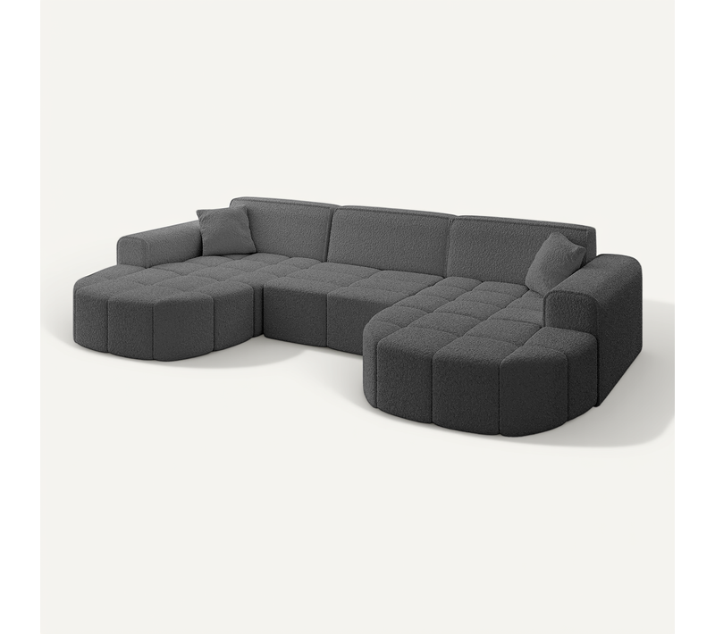 Canapé D'angle Livo-u1 315x173x79,5  Angle Panoramique En Bouclette  -  Gris