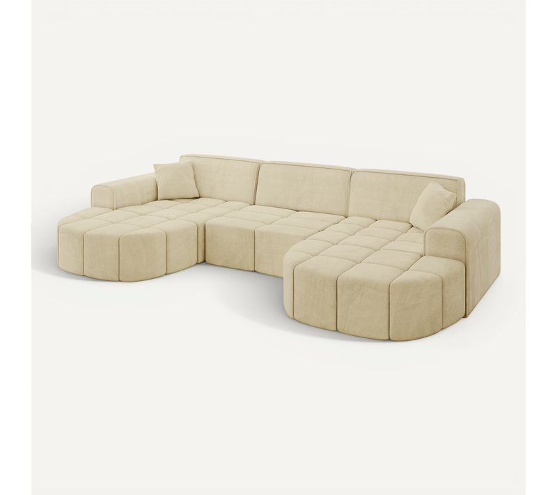 Canapé D'angle Livo-u1 315x173x79,5 Angle Panoramique En Velours - Beige