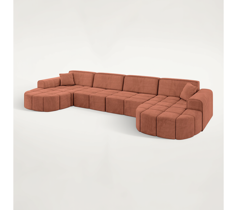 Canapé D'angle Livo-u2 400x173x79,5 Angle Panoramique En Velours - Apricot