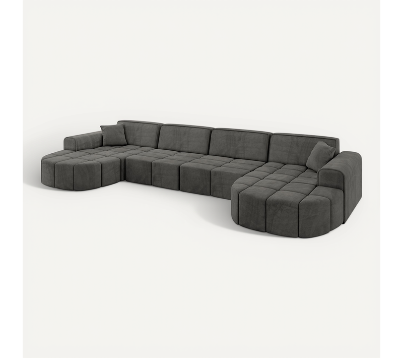 Canapé D'angle Livo-u2 400x173x79,5 Angle Panoramique En Velours - Gris Foncé