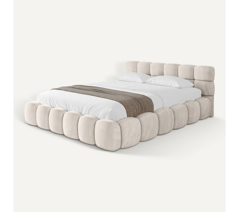 Lit Tapissé Avec Un Coffre De Rangement - Leya-v1 160x200 Beige