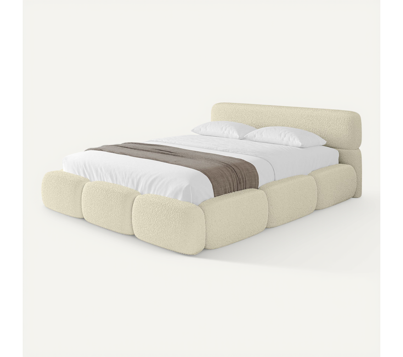 Lit Tapissé Avec Un Coffre De Rangement - Elva-v1 120x200 Beige