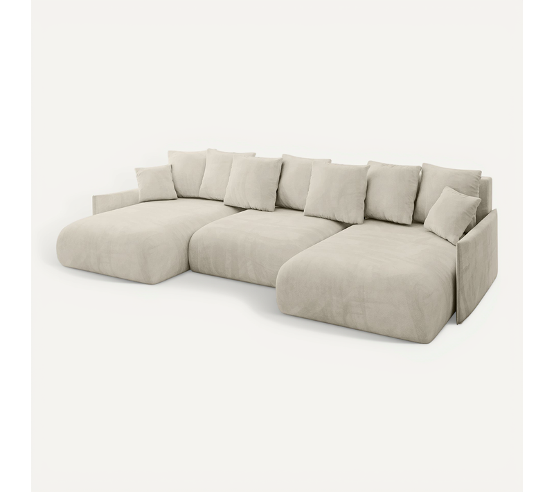 Canapé D'angle Convertible Onesk-u-v1 317x177x72 Angle Panoramique En Velours - Beige