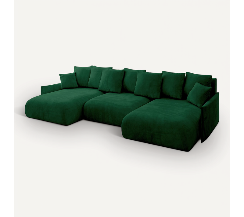 Canapé D'angle Convertible Onesk-u-v1 317x177x72 Angle Panoramique En Velours - Vert