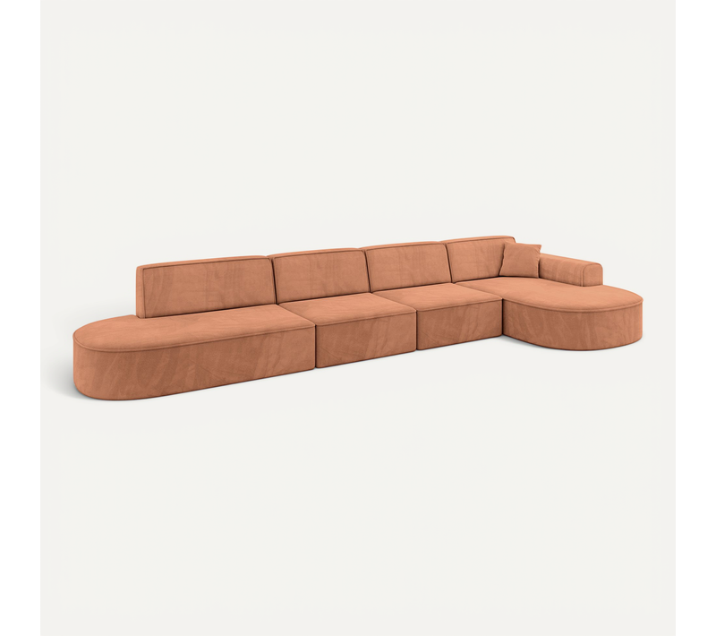 Canapé D'angle Mari-l3 413x171x79,5 Angle Droit En Velours - Apricot
