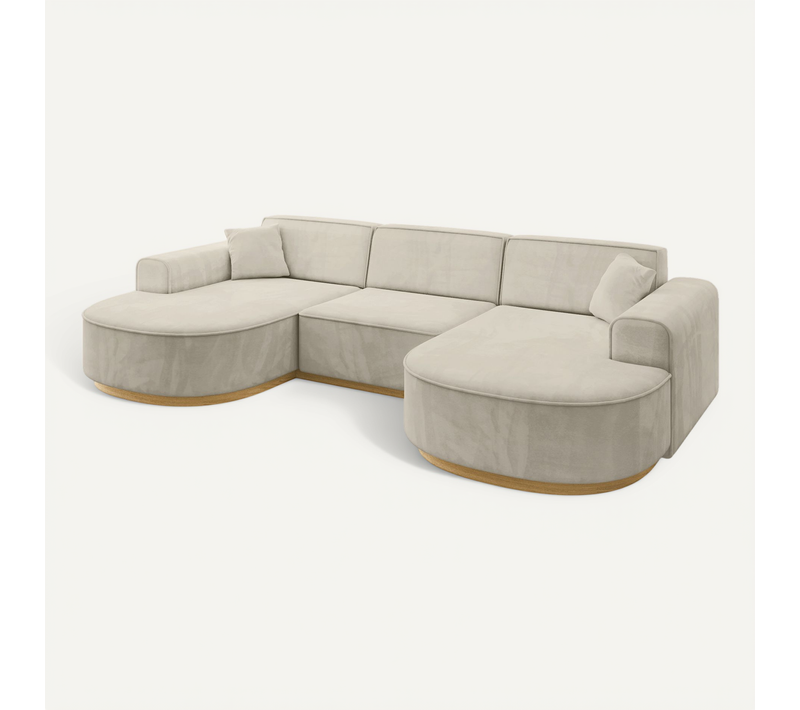 Canapé D'angle Mari-u1-v2 303x171x83 Panoramique En Velours - Beige