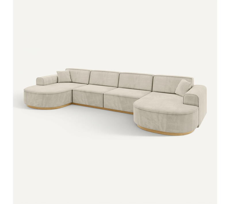 Canapé D'angle Mari-u2-v2 388x171x83 Panoramique En Velours - Beige