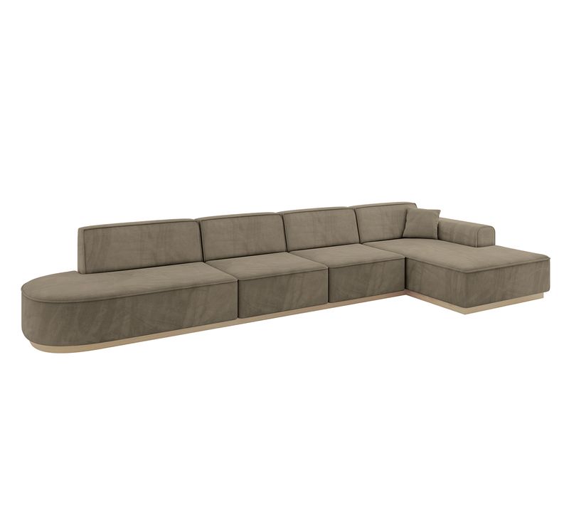 Canapé D'angle Irea-l3 412x165x80  Angle Droit En Velours -  Marron