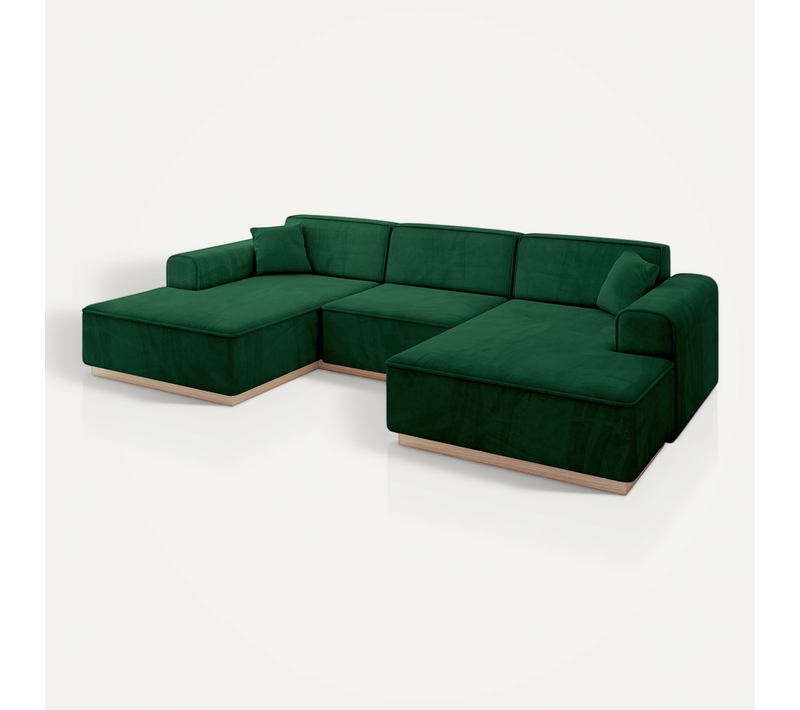 Canapé D'angle Irea-u1 301x165x80 Panoramique En Velours - Vert
