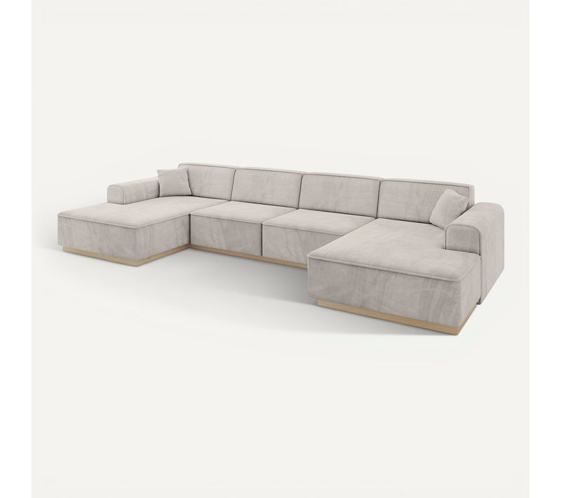 Canapé D'angle Irea-u2 301x165x80 Panoramique En Velours - Marron Clair
