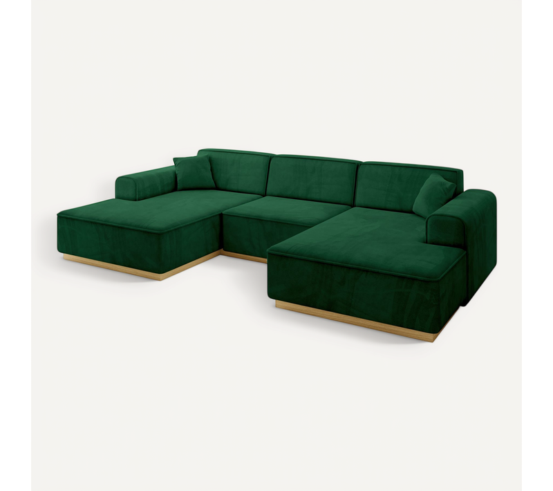 Canapé D'angle Irea-u1-v2 301x165x80 Panoramique En Velours - Vert