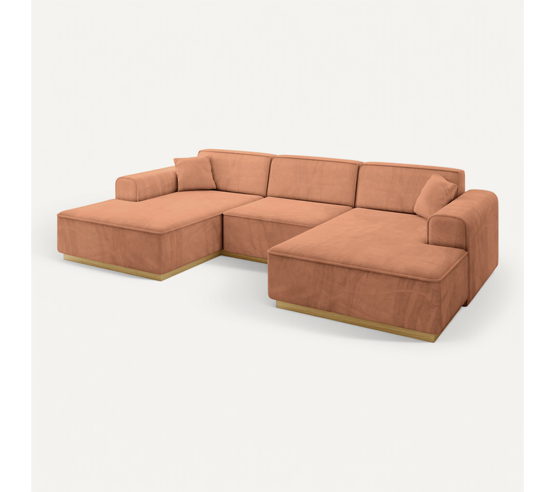 Canapé D'angle Irea-u1-v2 301x165x80 Panoramique En Velours - Apricot