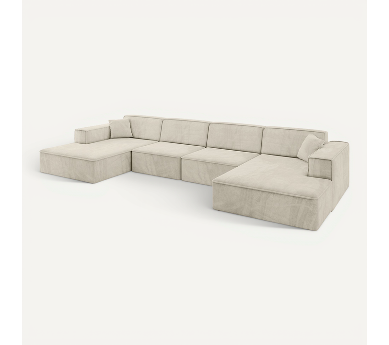 Canapé D'angle Irea-u2-v4 386x165x77 Panoramique En Velours - Beige